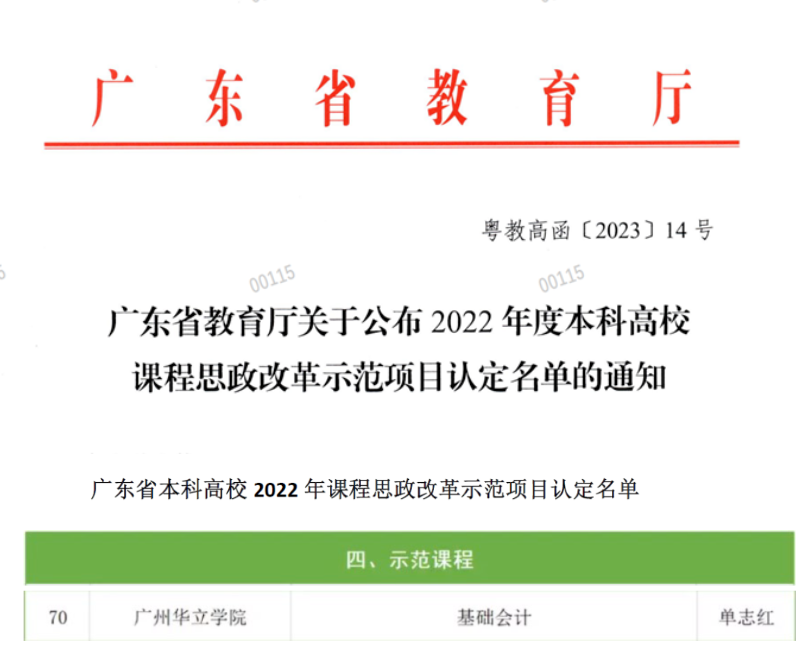 单志红《基础会计课程》入选2022年本科高校课程思政改革示范项目0